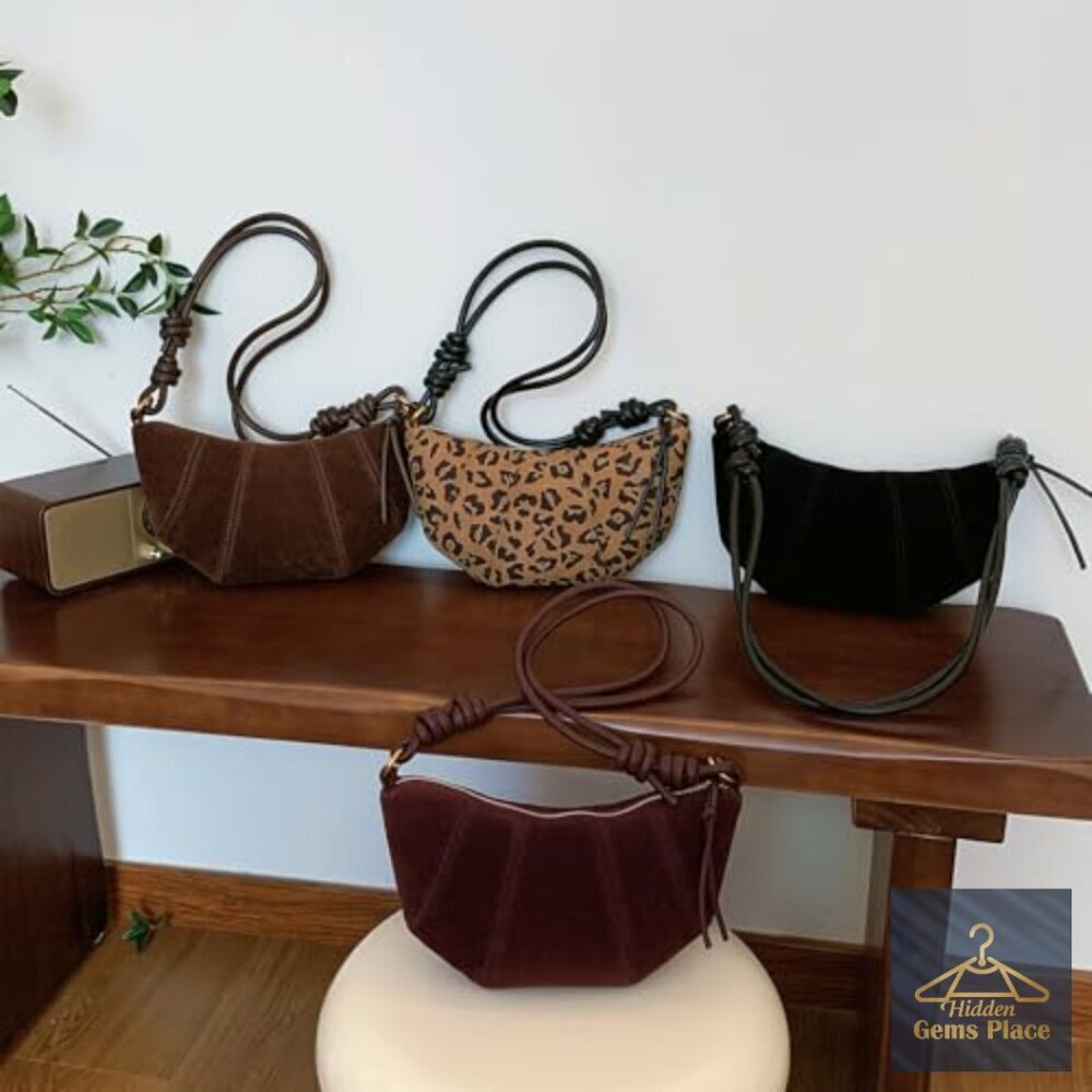 Mini Suede Crescent Bag Crossbody Shoulder Tote Hobo Purse - Picture 6 of 7